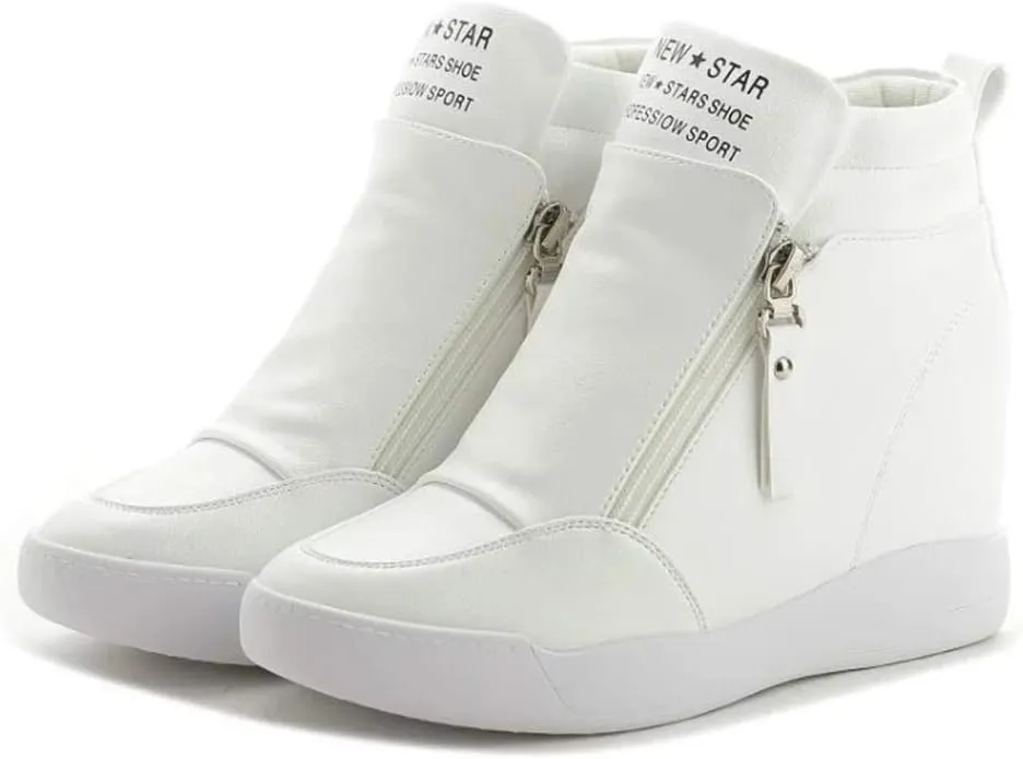 LIURUIJIA Women's Platform Hidden Wedge Sneakers High-Top Fashion Sneakers Dressy Casual Tennis Shoes Ankle Boots