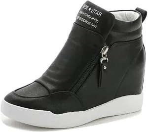 LIURUIJIA Women's Platform Hidden Wedge Sneakers High-Top Fashion Sneakers Dressy Casual Tennis Shoes Ankle Boots
