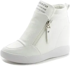 LIURUIJIA Women's Platform Hidden Wedge Sneakers High-Top Fashion Sneakers Dressy Casual Tennis Shoes Ankle Boots