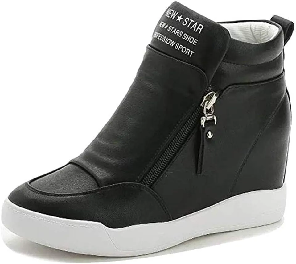 LIURUIJIA Women's Platform Hidden Wedge Sneakers High-Top Fashion Sneakers Dressy Casual Tennis Shoes Ankle Boots