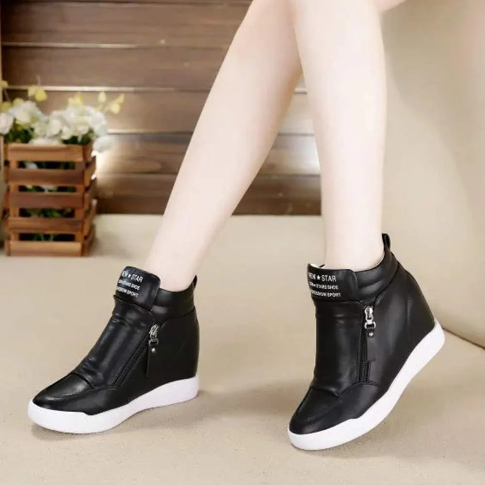 LIURUIJIA Women's Platform Hidden Wedge Sneakers High-Top Fashion Sneakers Dressy Casual Tennis Shoes Ankle Boots