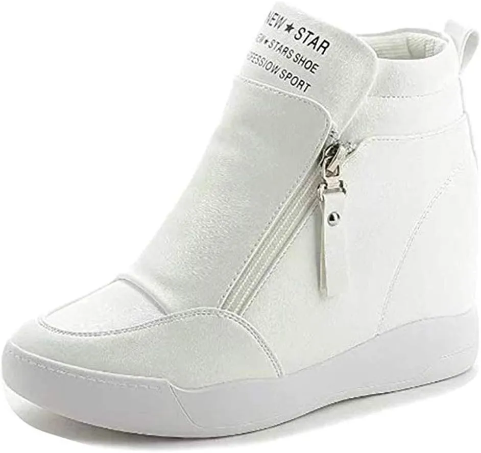 LIURUIJIA Women's Platform Hidden Wedge Sneakers High-Top Fashion Sneakers Dressy Casual Tennis Shoes Ankle Boots