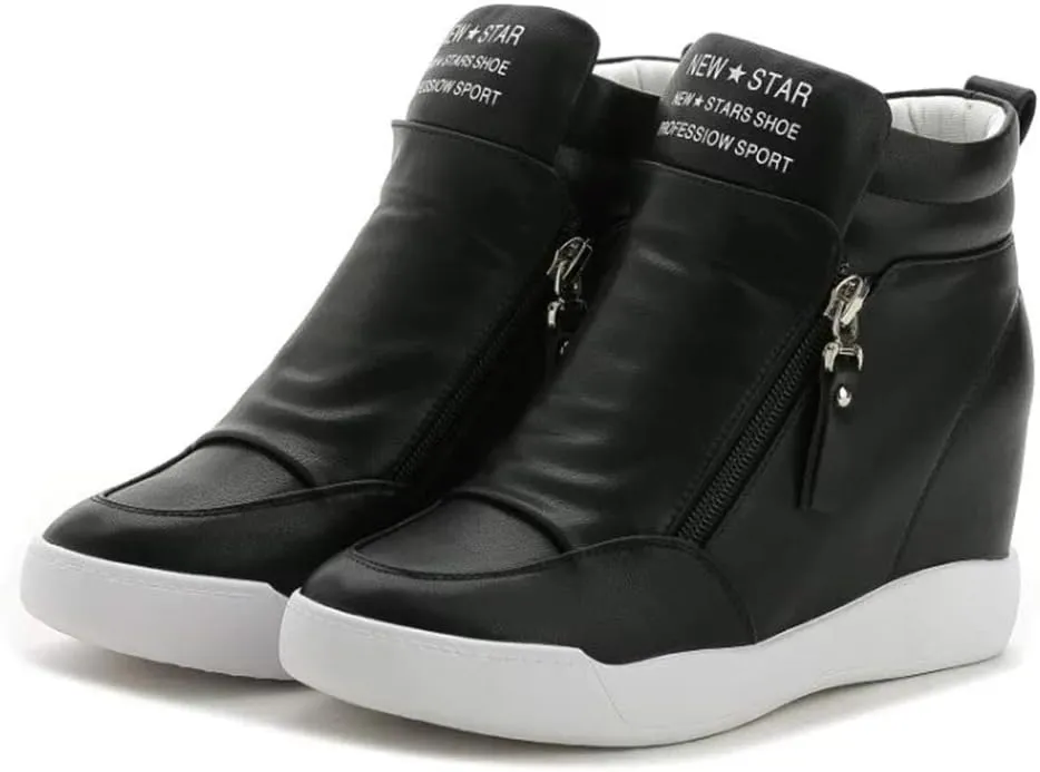 LIURUIJIA Women's Platform Hidden Wedge Sneakers High-Top Fashion Sneakers Dressy Casual Tennis Shoes Ankle Boots