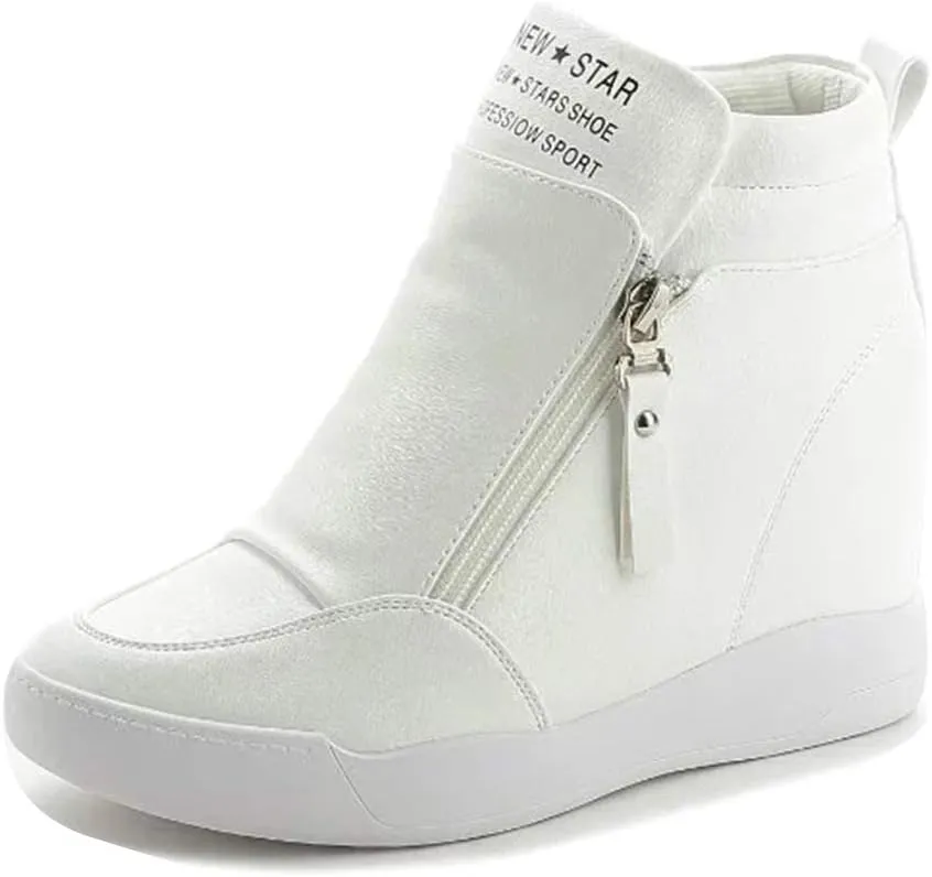 LIURUIJIA Women's Platform Hidden Wedge Sneakers High-Top Fashion Sneakers Dressy Casual Tennis Shoes Ankle Boots