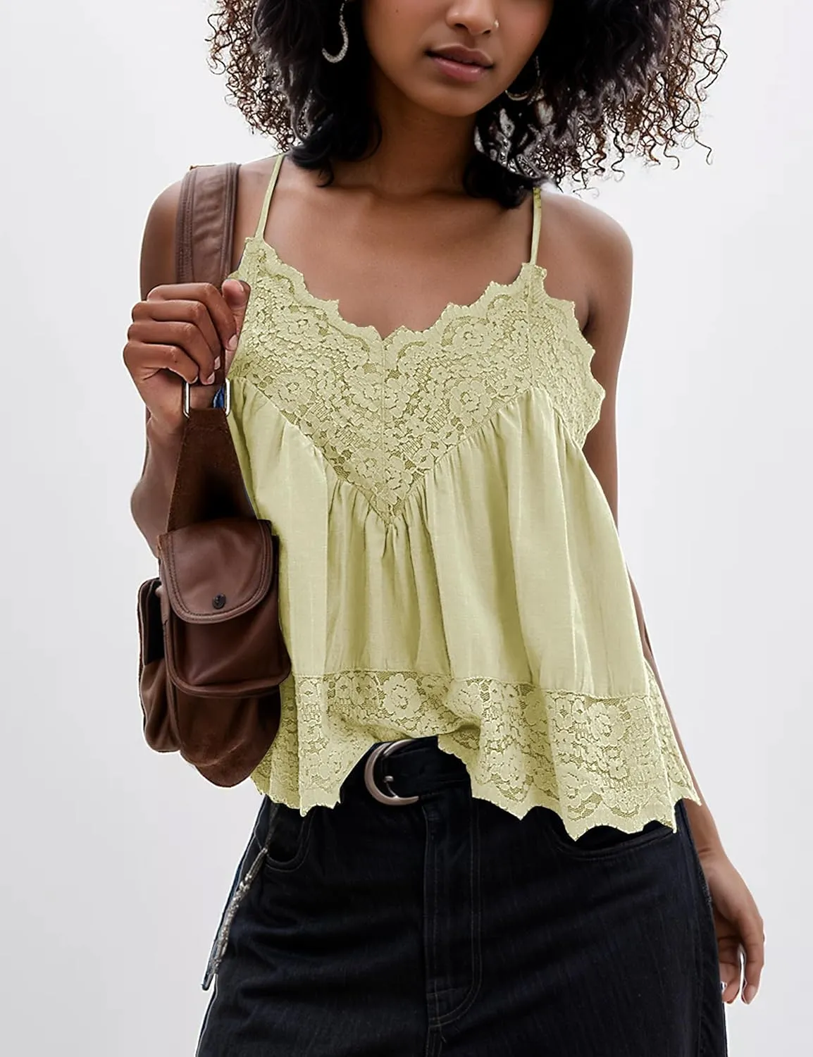 Livtany Women Lace Trim Scalloped Hem Tank Top Sleeveless Backless Peplum Flowy Cami Top Spaghetti Strap V Neck Sexy Camisole