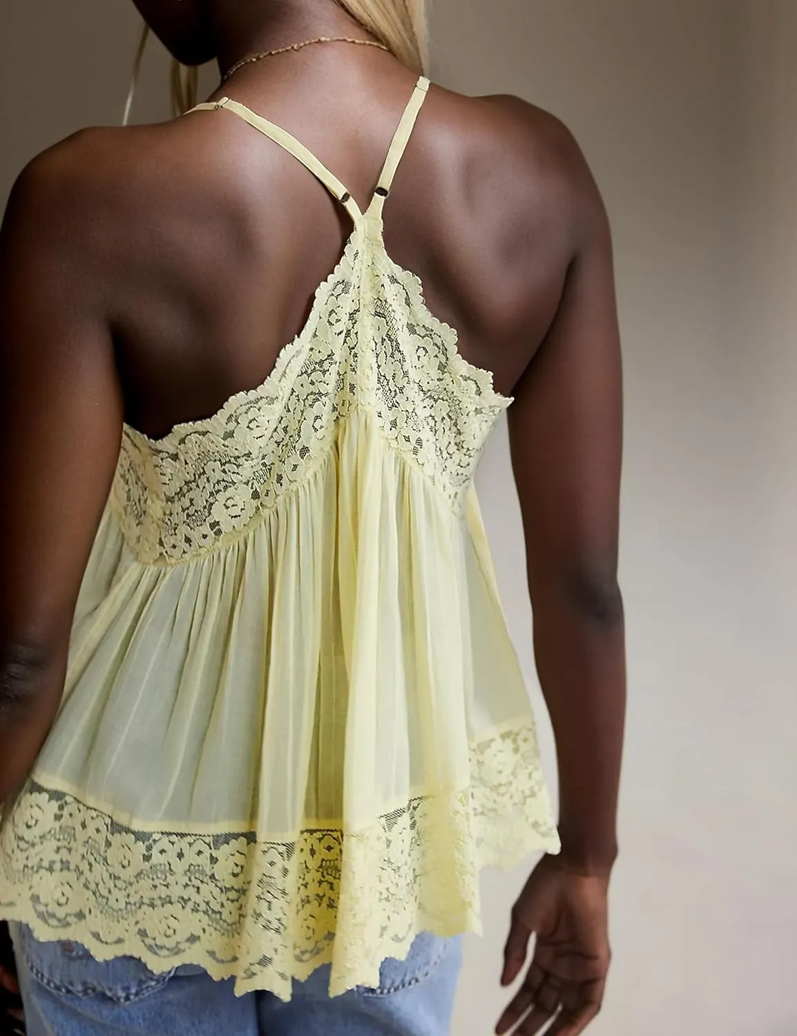 Livtany Women Lace Trim Scalloped Hem Tank Top Sleeveless Backless Peplum Flowy Cami Top Spaghetti Strap V Neck Sexy Camisole