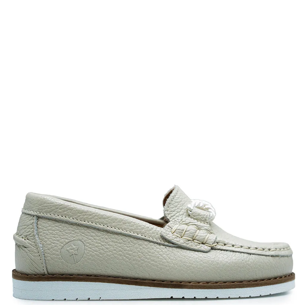 LMDI Cream Leather Rope Boat Loafer