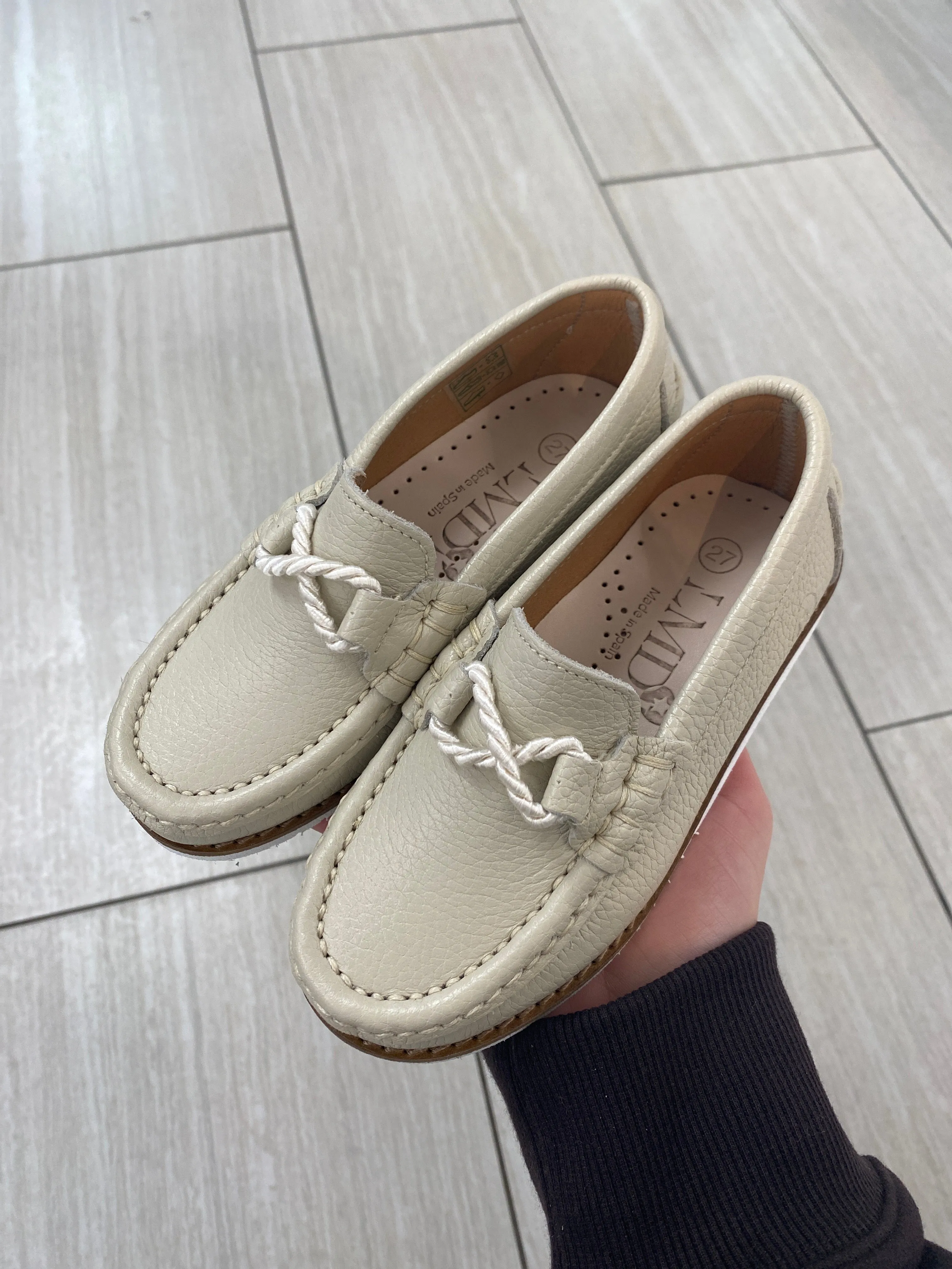 LMDI Cream Leather Rope Boat Loafer