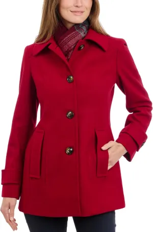 LONDON FOG Women's Single-Breasted Wool Blend Coat with Scarf