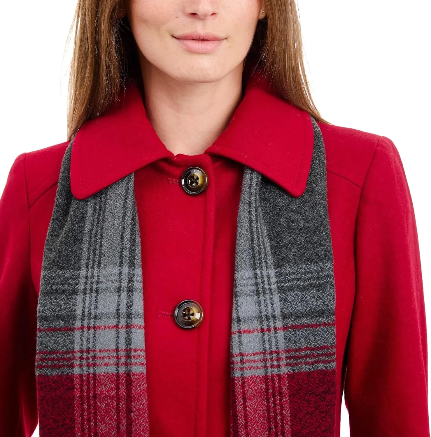 LONDON FOG Women's Single-Breasted Wool Blend Coat with Scarf