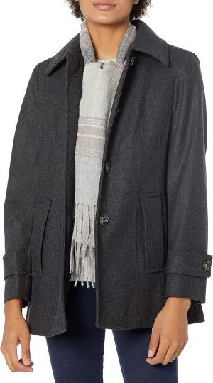 LONDON FOG Women's Single-Breasted Wool Blend Coat with Scarf