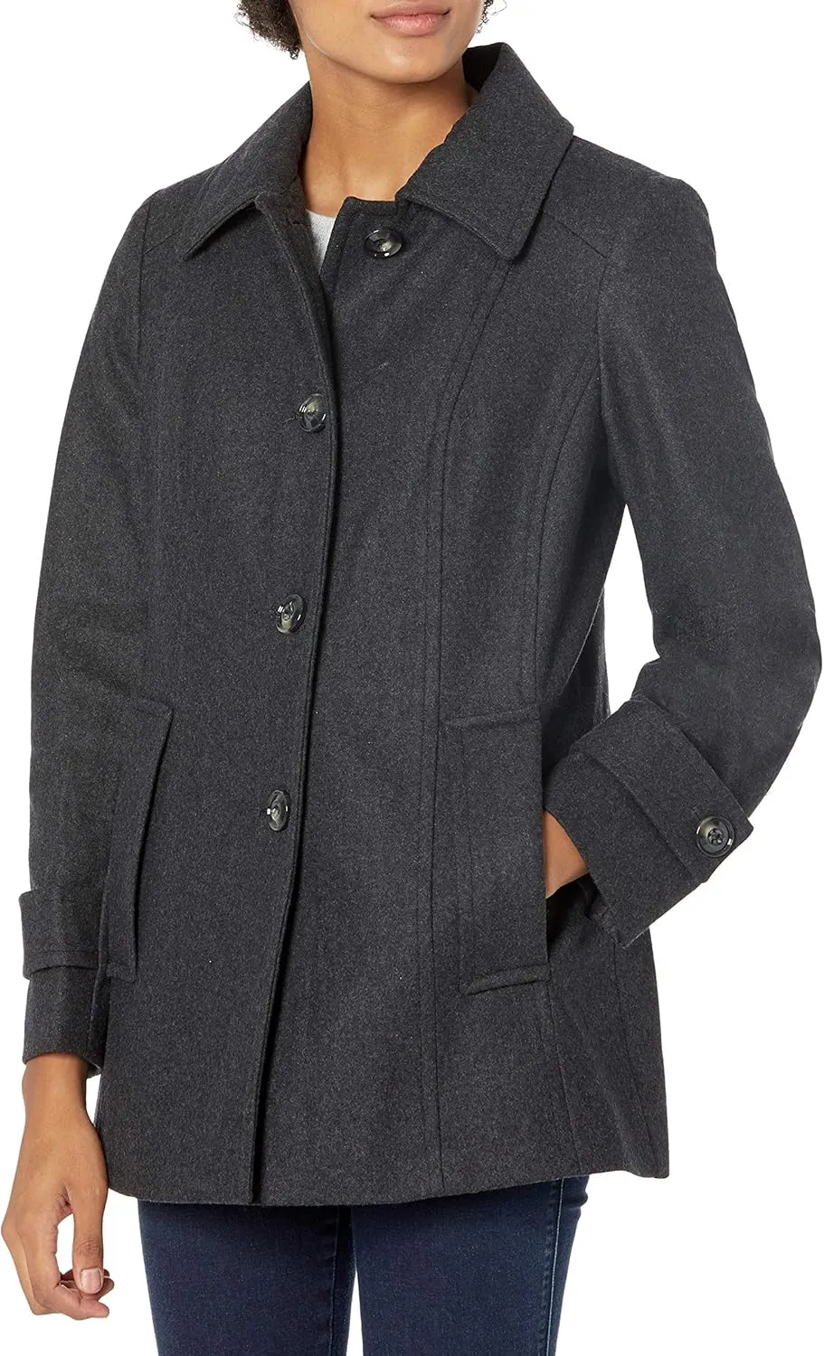 LONDON FOG Women's Single-Breasted Wool Blend Coat with Scarf