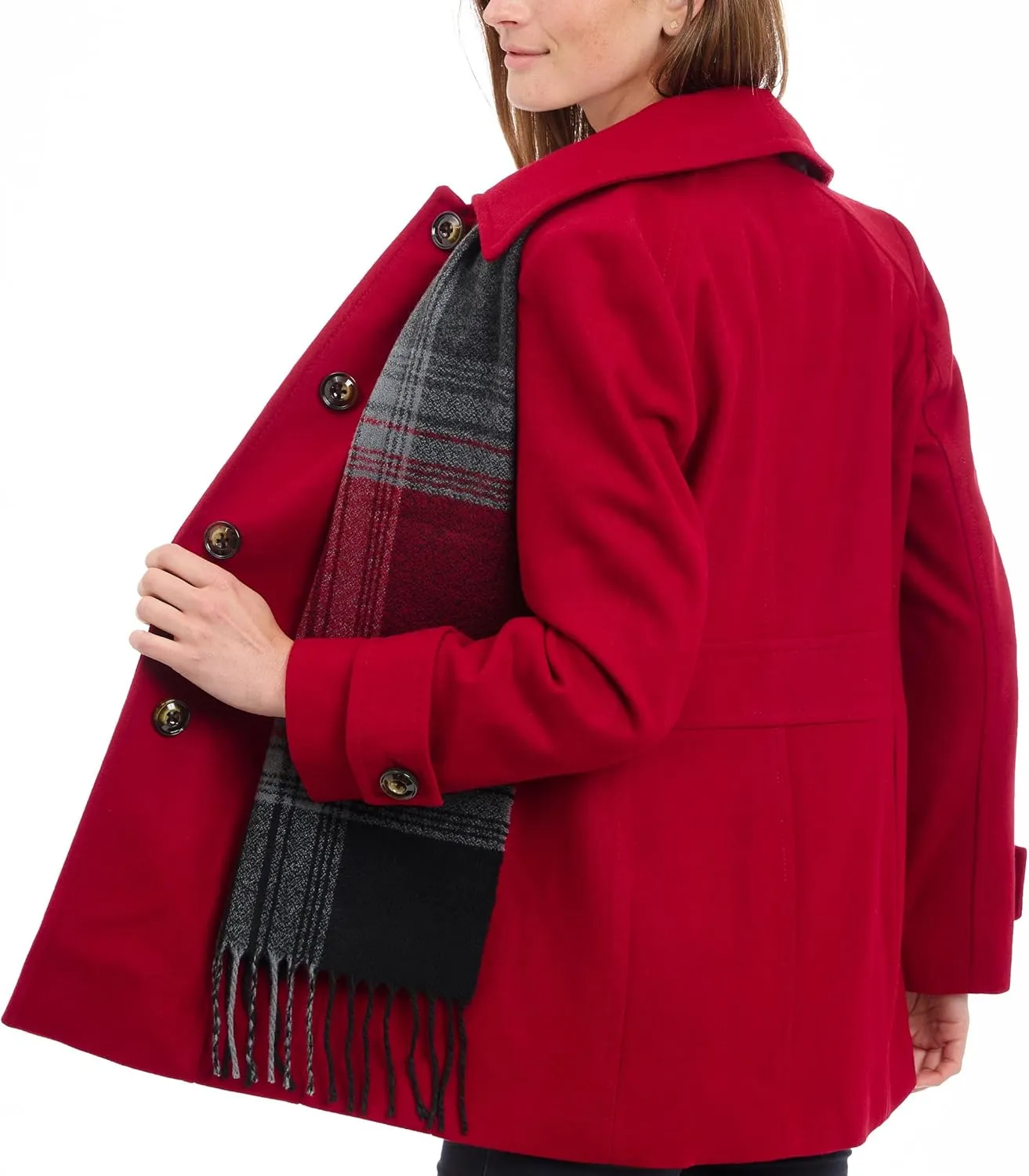 LONDON FOG Women's Single-Breasted Wool Blend Coat with Scarf