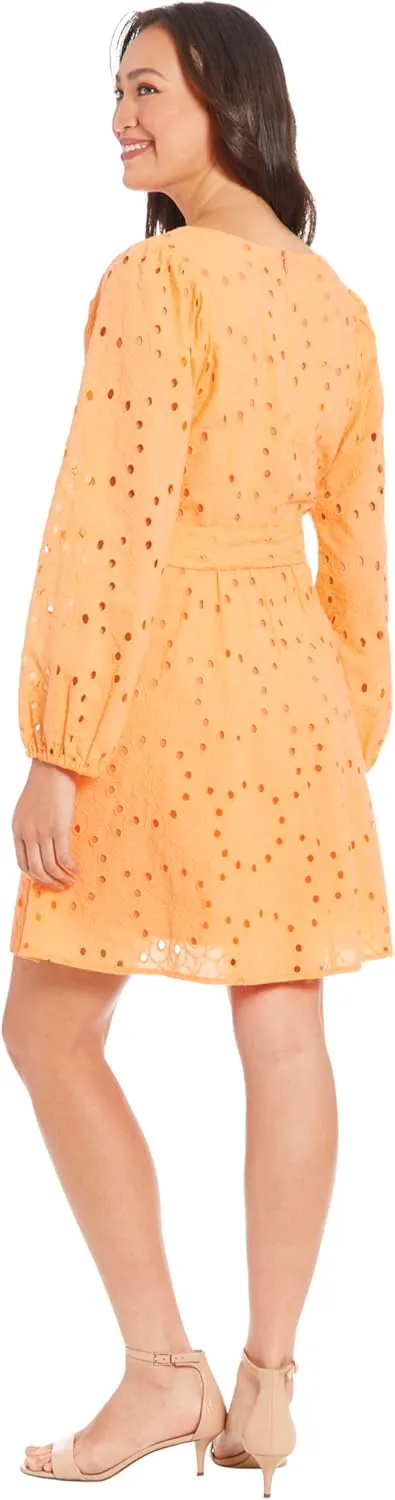 London Times Long Sleeve Scoop Neck A-line Sash Tie | Summer Dresses for Women