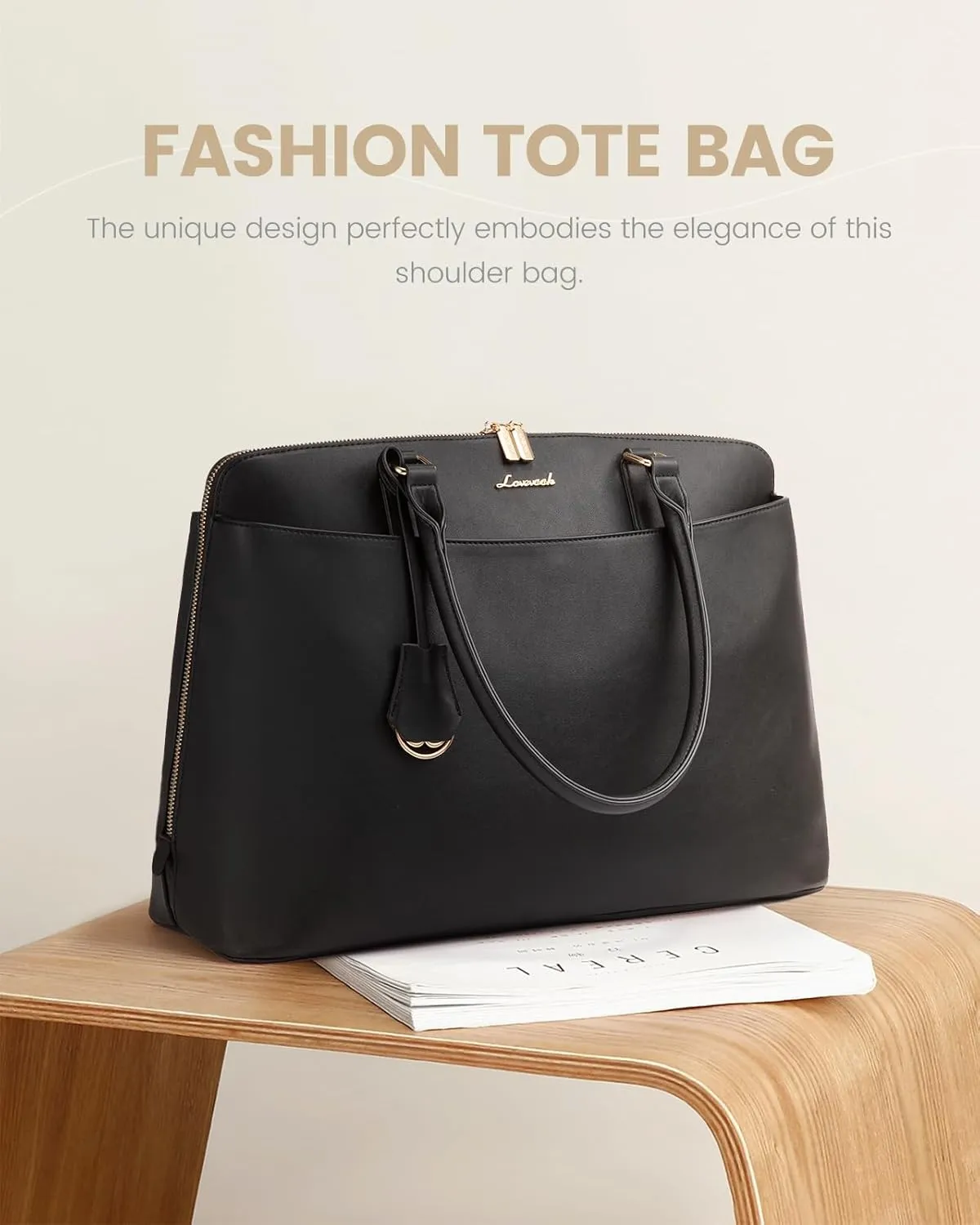 LOVEVOOK Laptop Bag for Women, 15.6 Inch Work Tote Bag, Large Purse Professional Computer Bag, Stylish Business Office Briefcase,Black