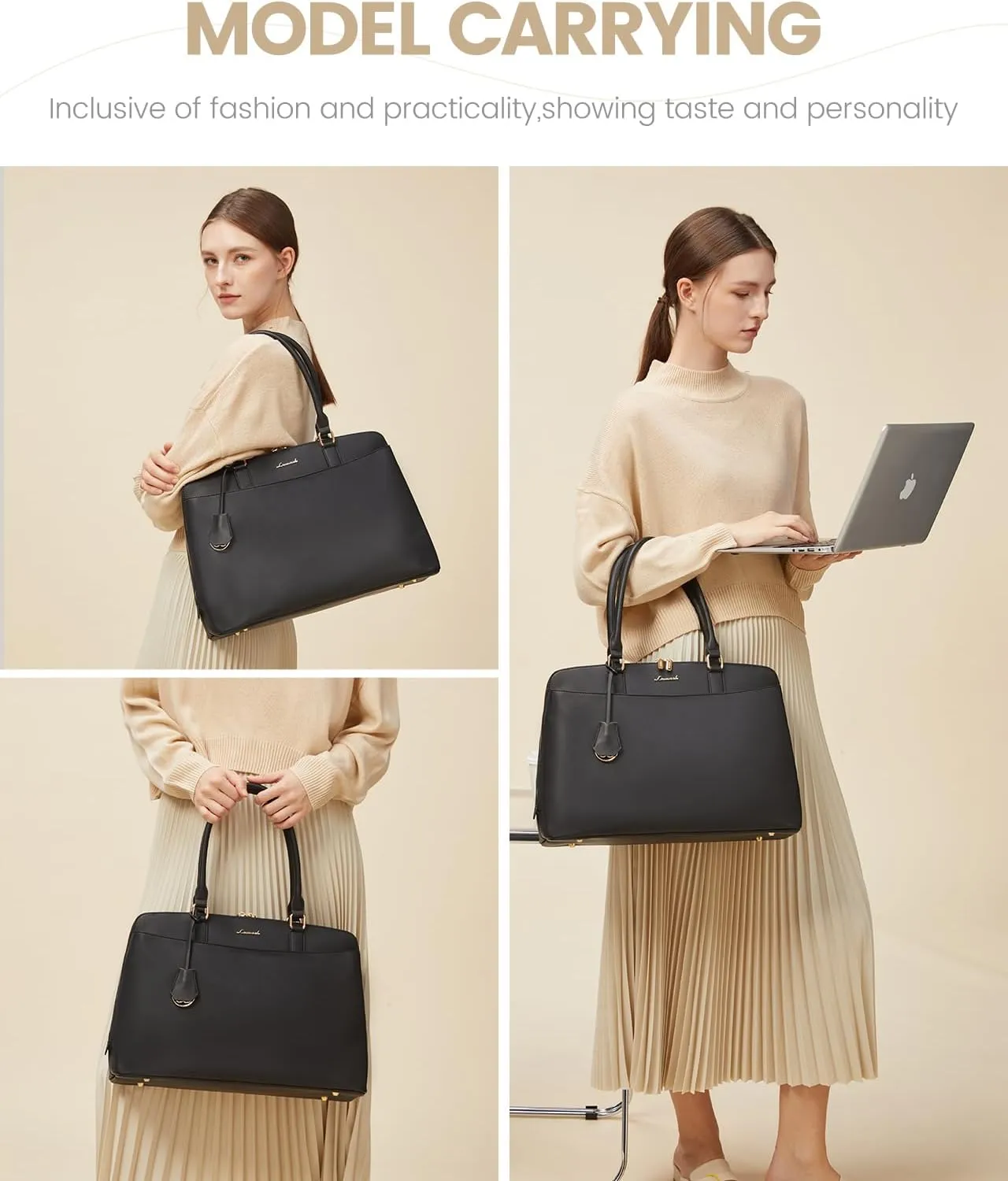 LOVEVOOK Laptop Bag for Women, 15.6 Inch Work Tote Bag, Large Purse Professional Computer Bag, Stylish Business Office Briefcase,Black