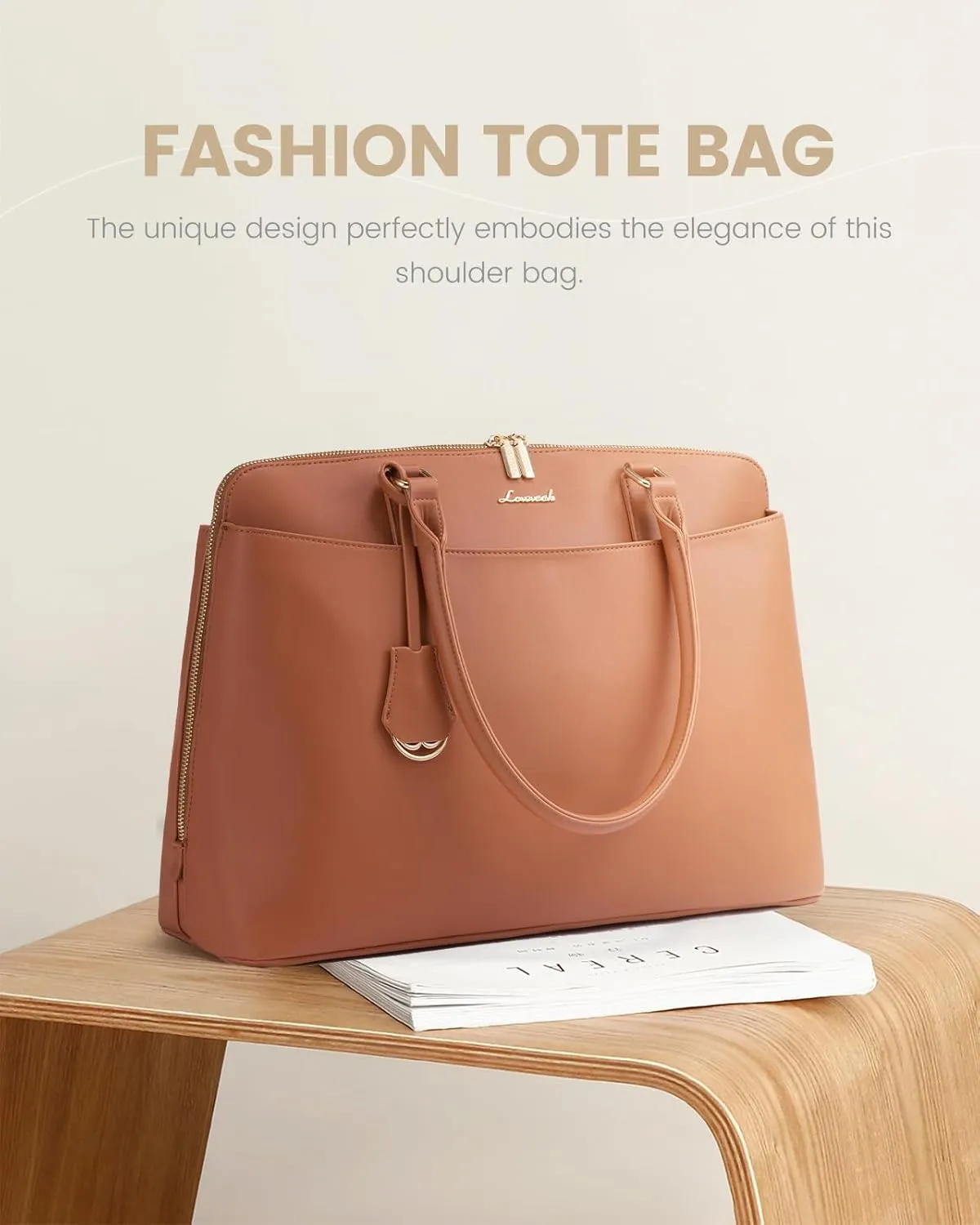 LOVEVOOK Laptop Bag for Women, 15.6 Inch Work Tote Bag, Large Purse Professional Computer Bag, Stylish Business Office Briefcase,Brown