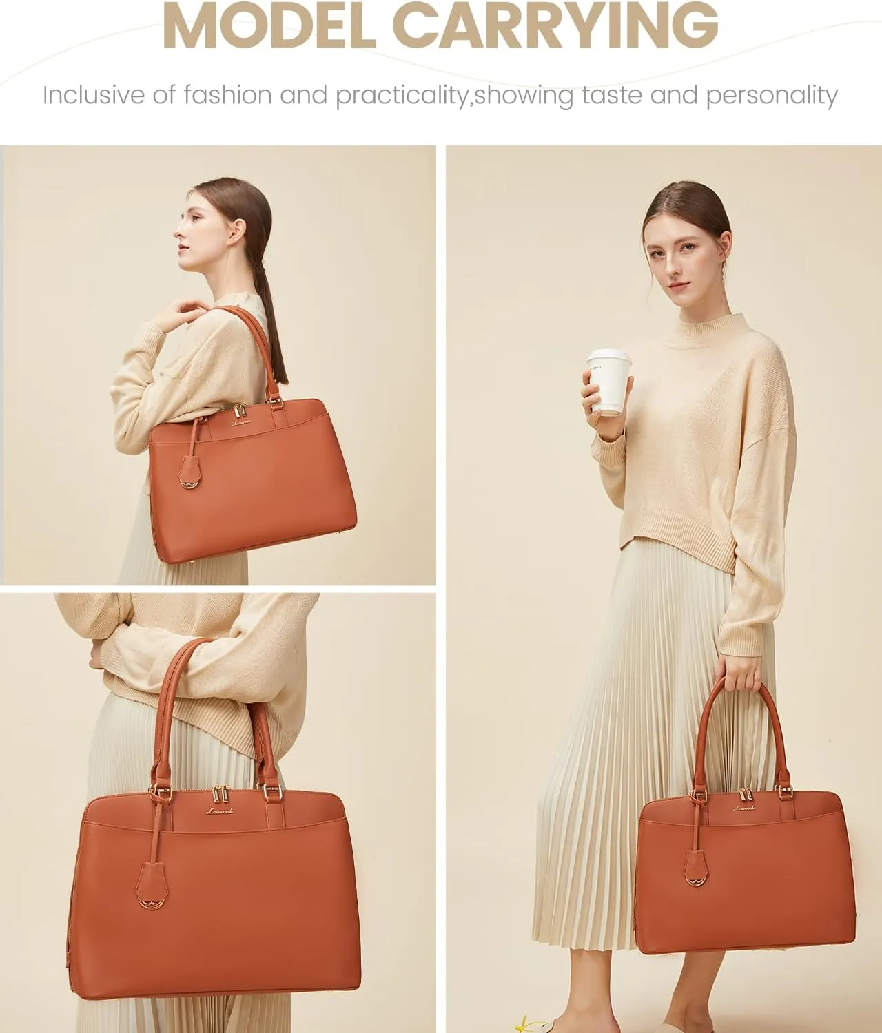 LOVEVOOK Laptop Bag for Women, 15.6 Inch Work Tote Bag, Large Purse Professional Computer Bag, Stylish Business Office Briefcase,Brown