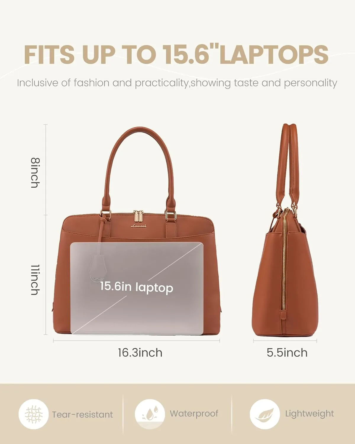 LOVEVOOK Laptop Bag for Women, 15.6 Inch Work Tote Bag, Large Purse Professional Computer Bag, Stylish Business Office Briefcase,Brown