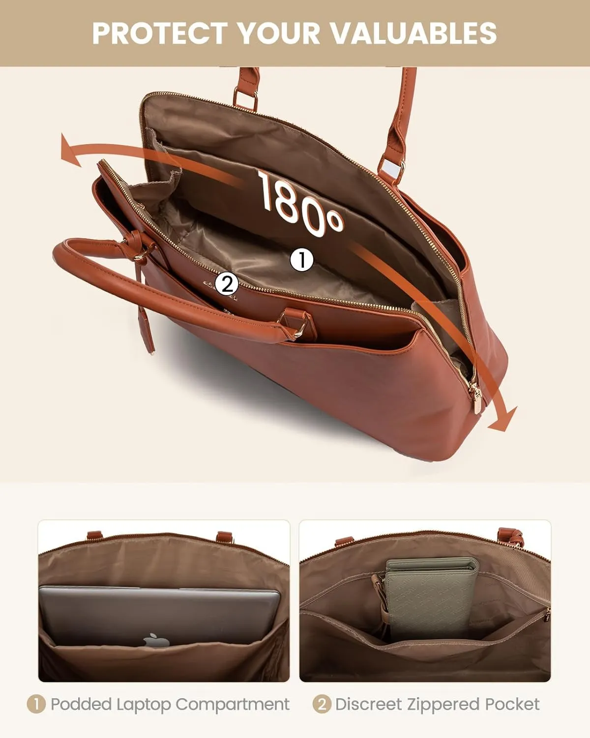 LOVEVOOK Laptop Bag for Women, 15.6 Inch Work Tote Bag, Large Purse Professional Computer Bag, Stylish Business Office Briefcase,Brown