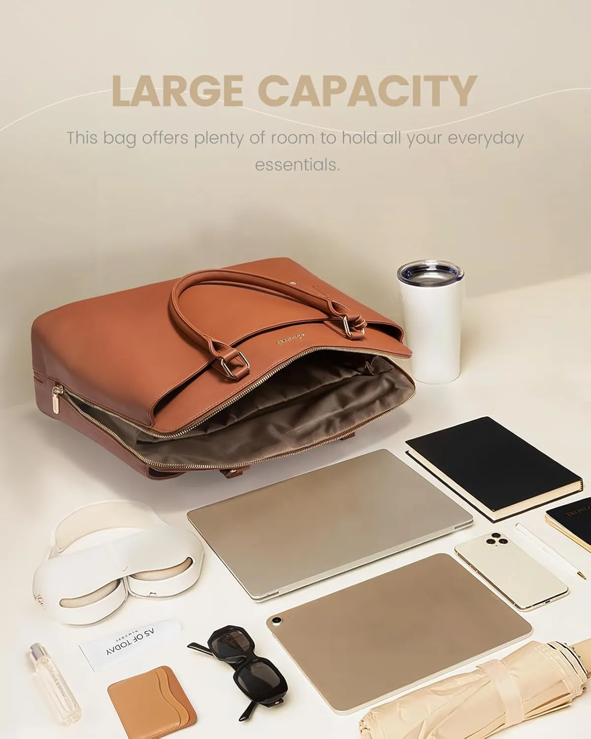 LOVEVOOK Laptop Bag for Women, 15.6 Inch Work Tote Bag, Large Purse Professional Computer Bag, Stylish Business Office Briefcase,Brown