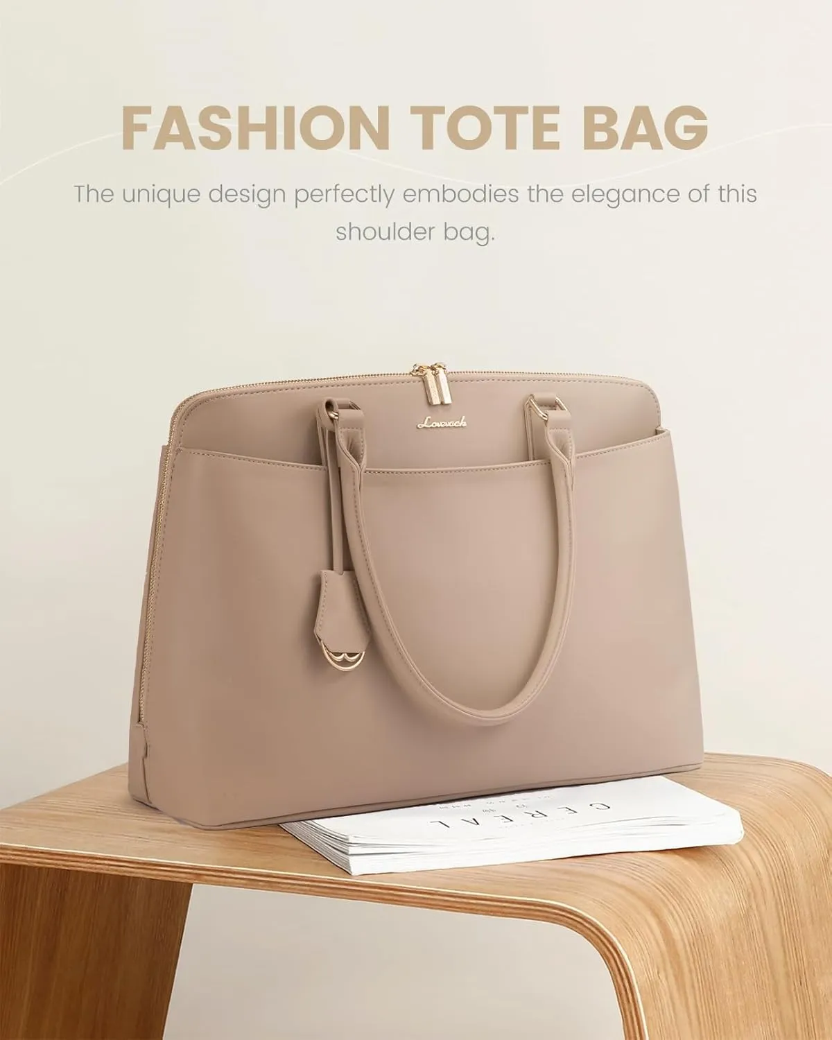 LOVEVOOK Laptop Bag for Women, 15.6 Inch Work Tote Bag, Large Purse Professional Computer Bag, Stylish Business Office Briefcase,Khaki