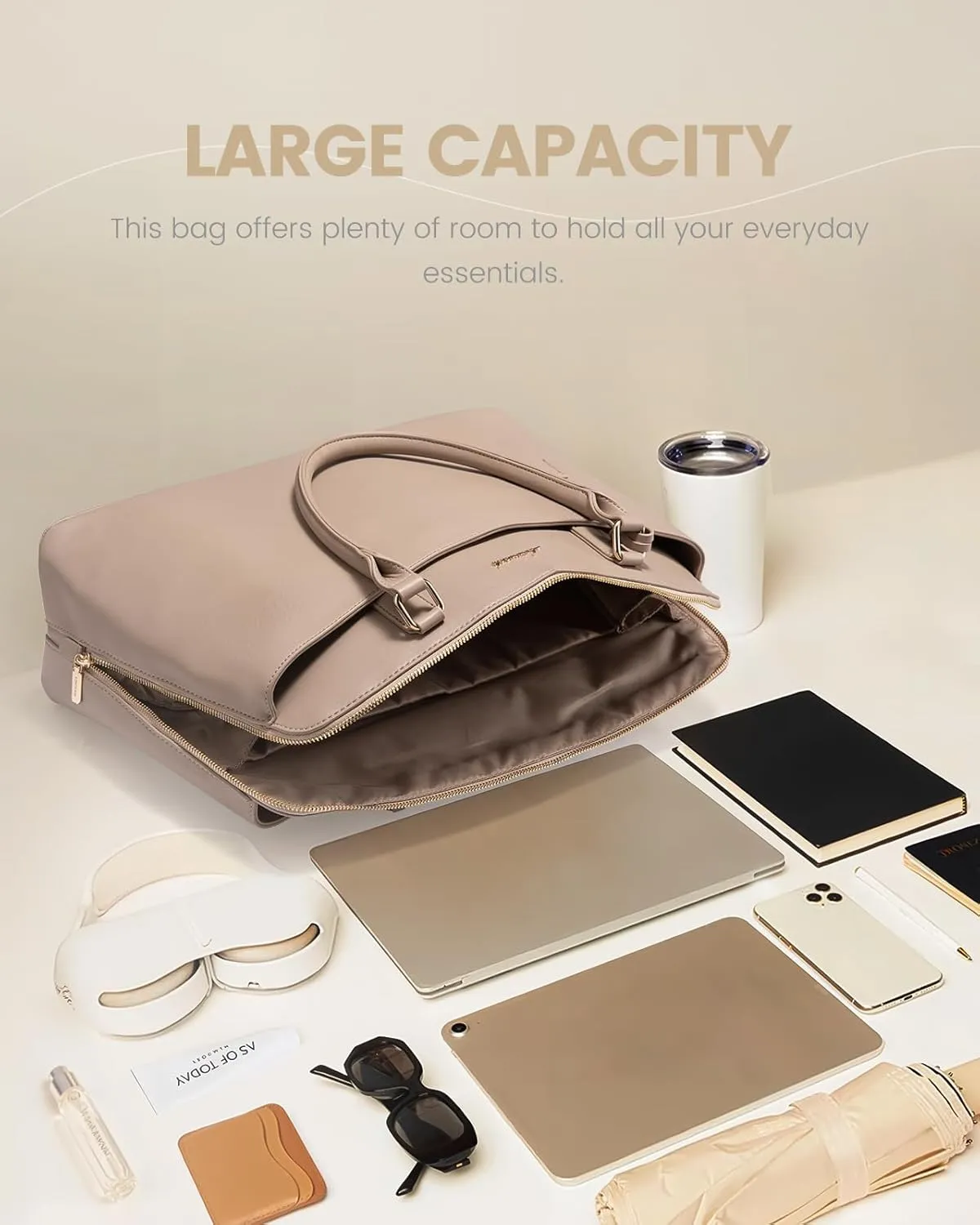LOVEVOOK Laptop Bag for Women, 15.6 Inch Work Tote Bag, Large Purse Professional Computer Bag, Stylish Business Office Briefcase,Khaki