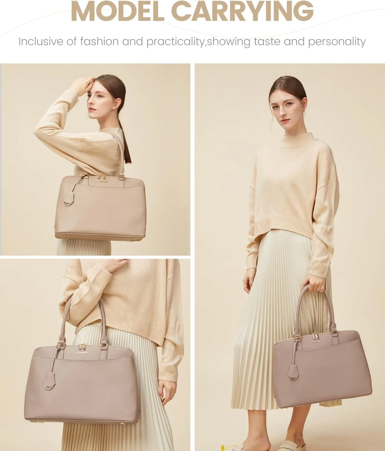 LOVEVOOK Laptop Bag for Women, 15.6 Inch Work Tote Bag, Large Purse Professional Computer Bag, Stylish Business Office Briefcase,Khaki