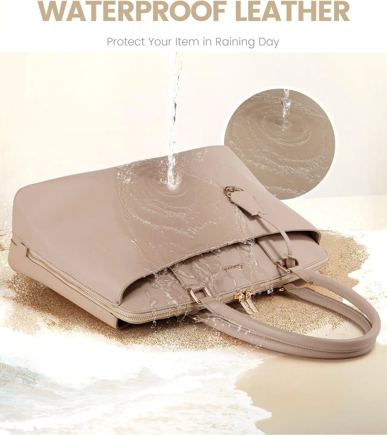 LOVEVOOK Laptop Bag for Women, 15.6 Inch Work Tote Bag, Large Purse Professional Computer Bag, Stylish Business Office Briefcase,Khaki