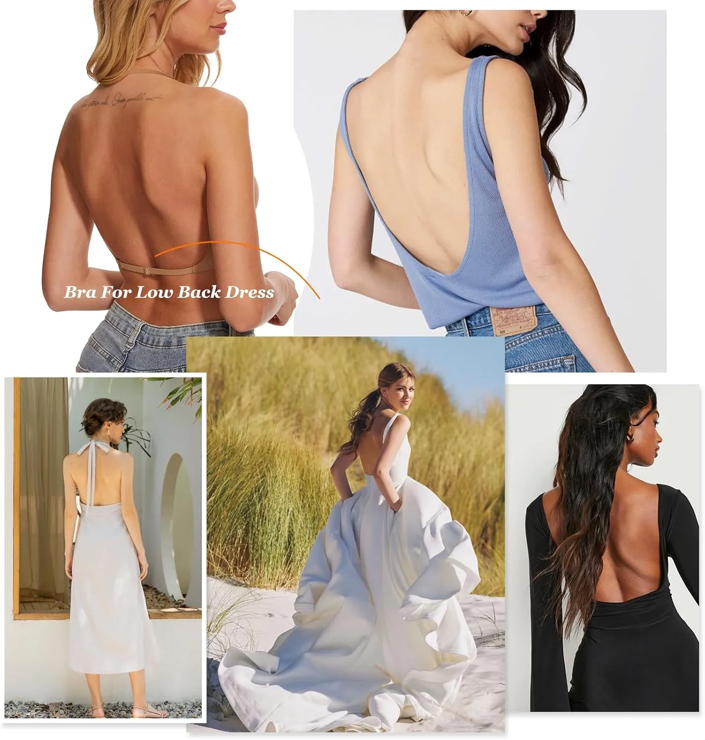 Low Back Bra for Women Wirefree Seamless Bra Backless Multiway Straps Convertible Halter Bra with Padded Removeable