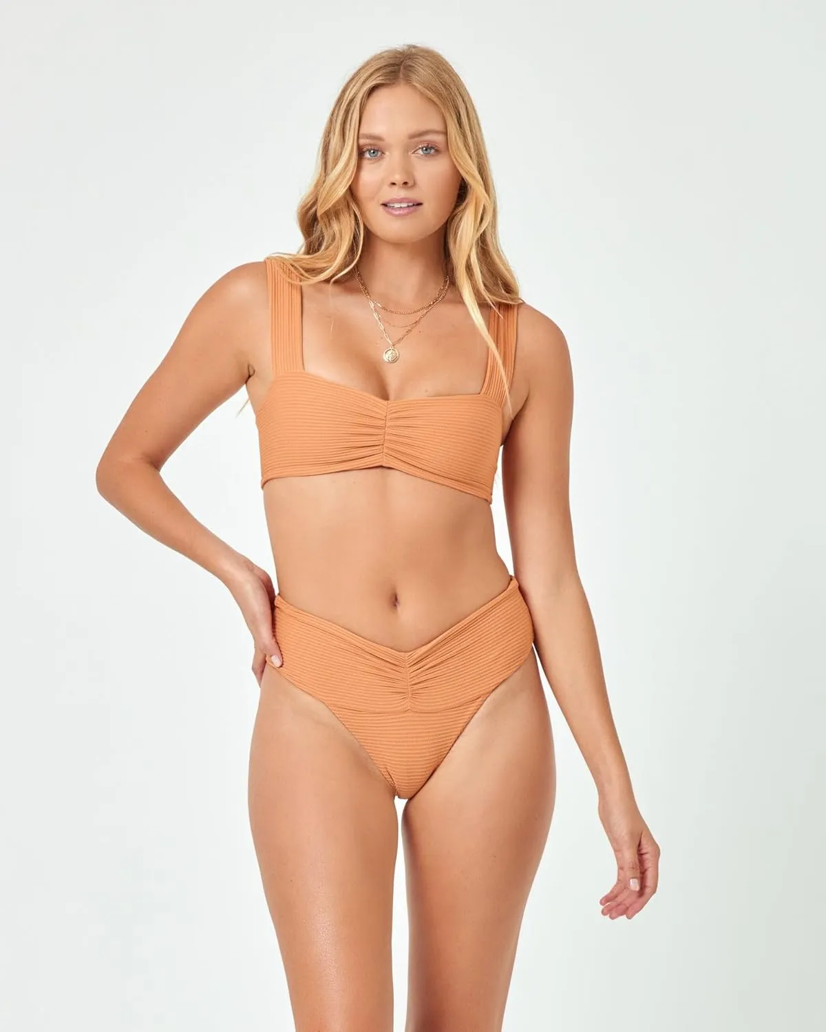 L*Space Eco Chic Econyl Marlee Bikini Top for Women, Eco Ribbed Stylish Swim Bralette with Front Ruching