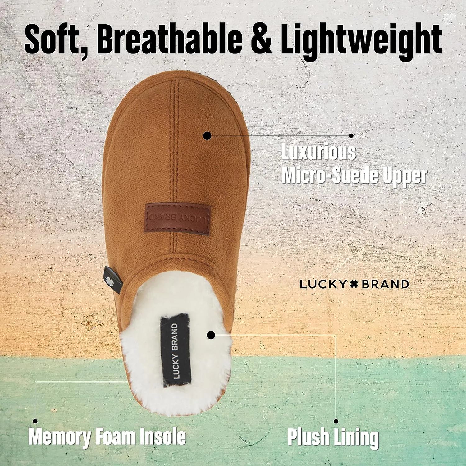Lucky Brand Mens Microsuede Memory Foam Sherpa Clog Slippers, Warm Fuzzy Bedroom Slipper, Comfortable Indoor Outdoor House Shoes, Grey, Large