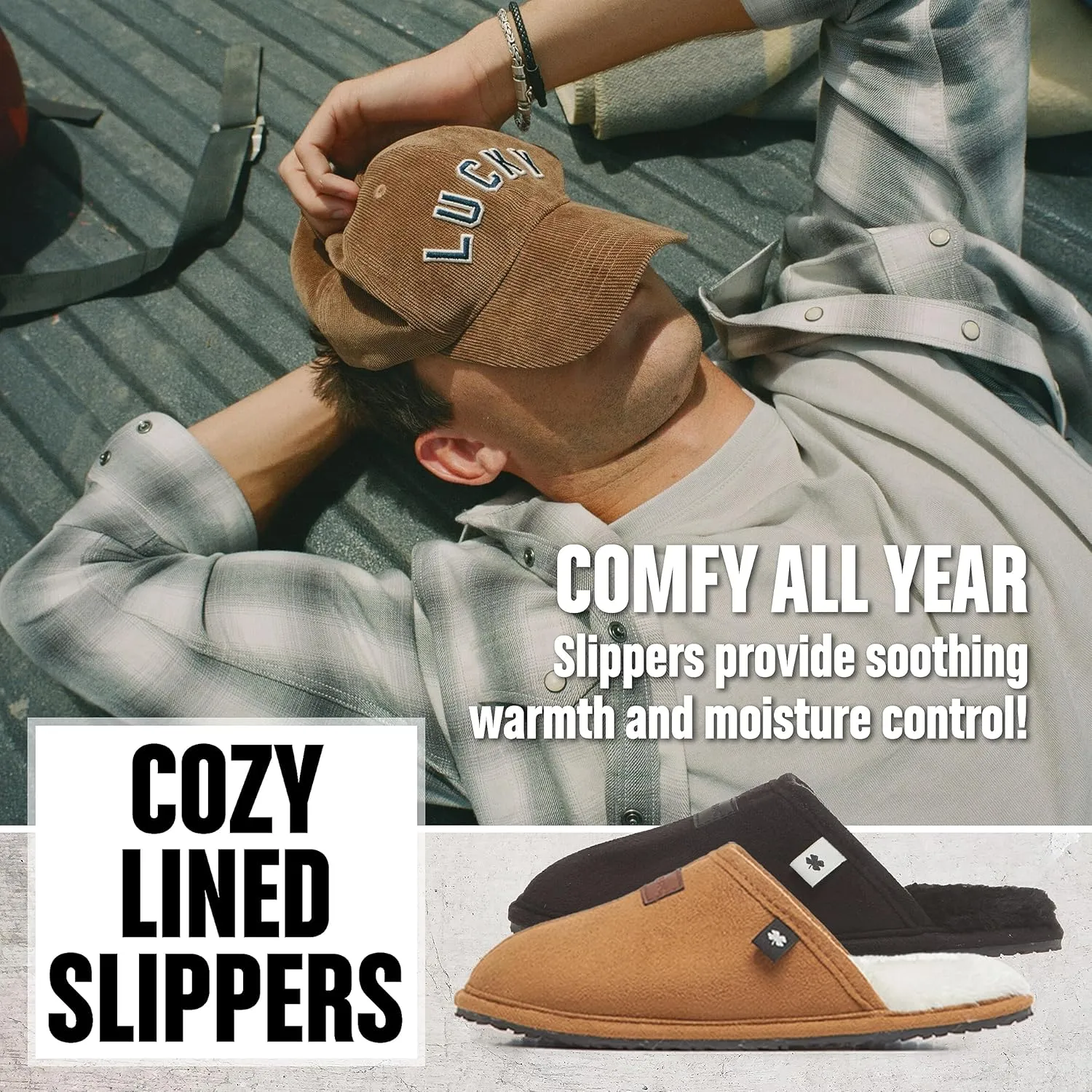 Lucky Brand Mens Microsuede Memory Foam Sherpa Clog Slippers, Warm Fuzzy Bedroom Slipper, Comfortable Indoor Outdoor House Shoes, Grey, Large