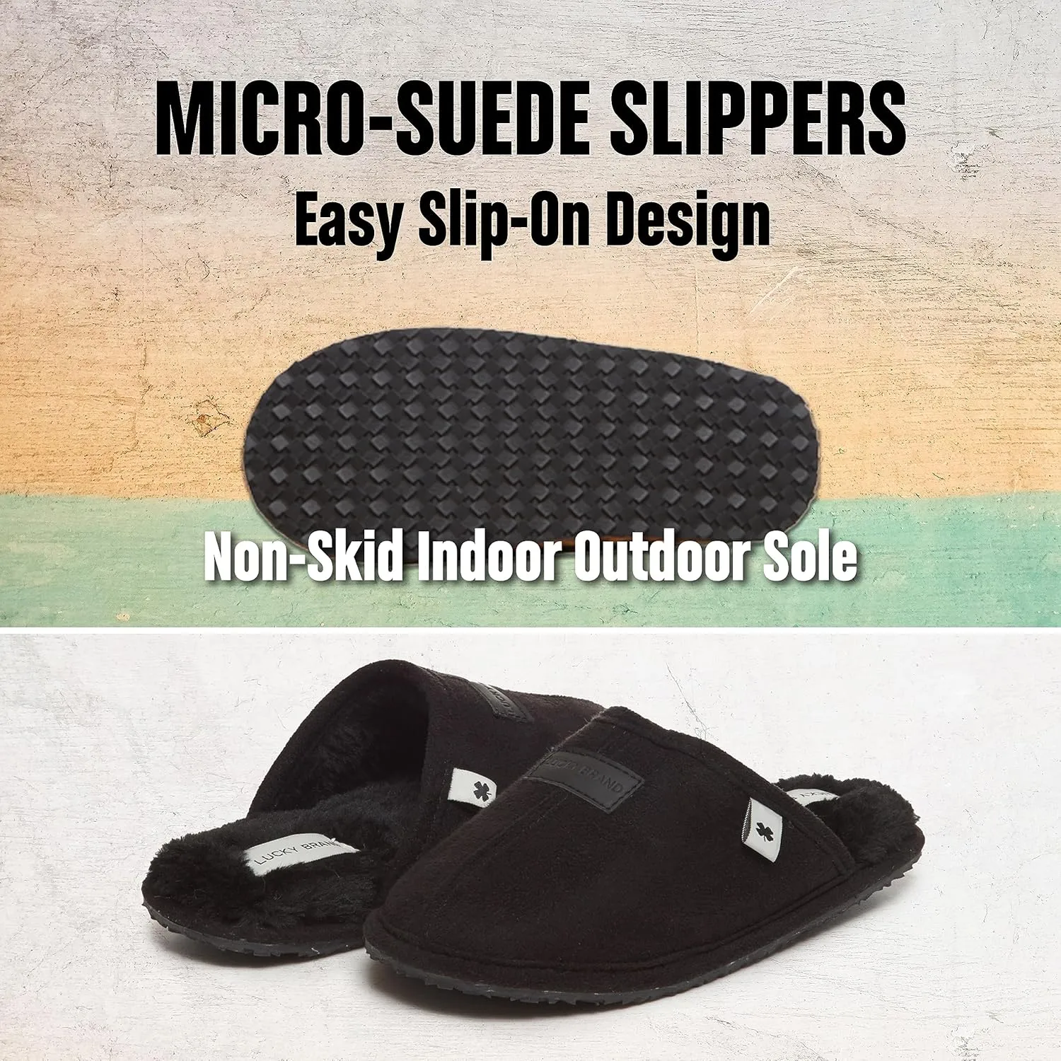 Lucky Brand Mens Microsuede Memory Foam Sherpa Clog Slippers, Warm Fuzzy Bedroom Slipper, Comfortable Indoor Outdoor House Shoes, Grey, Large