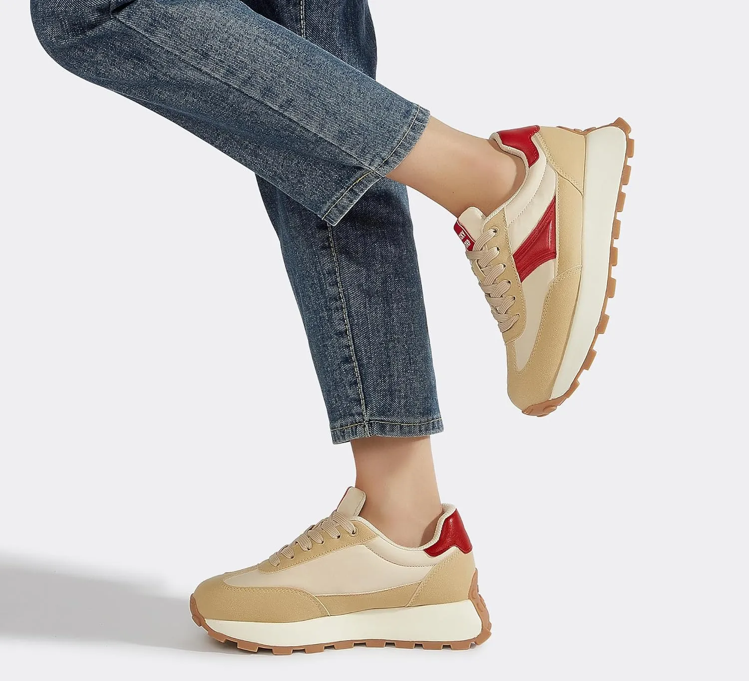 LUCKY STEP Women's Platform Retro Sneakers Classic Trainers Casual Footwear Tennis Running Chunky Lace-up Stylish Walking Shoes