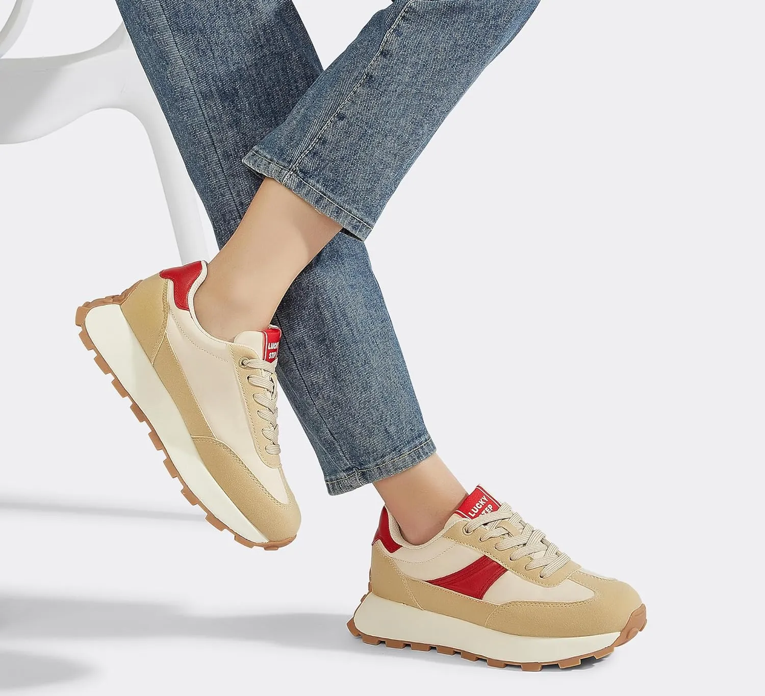 LUCKY STEP Women's Platform Retro Sneakers Classic Trainers Casual Footwear Tennis Running Chunky Lace-up Stylish Walking Shoes