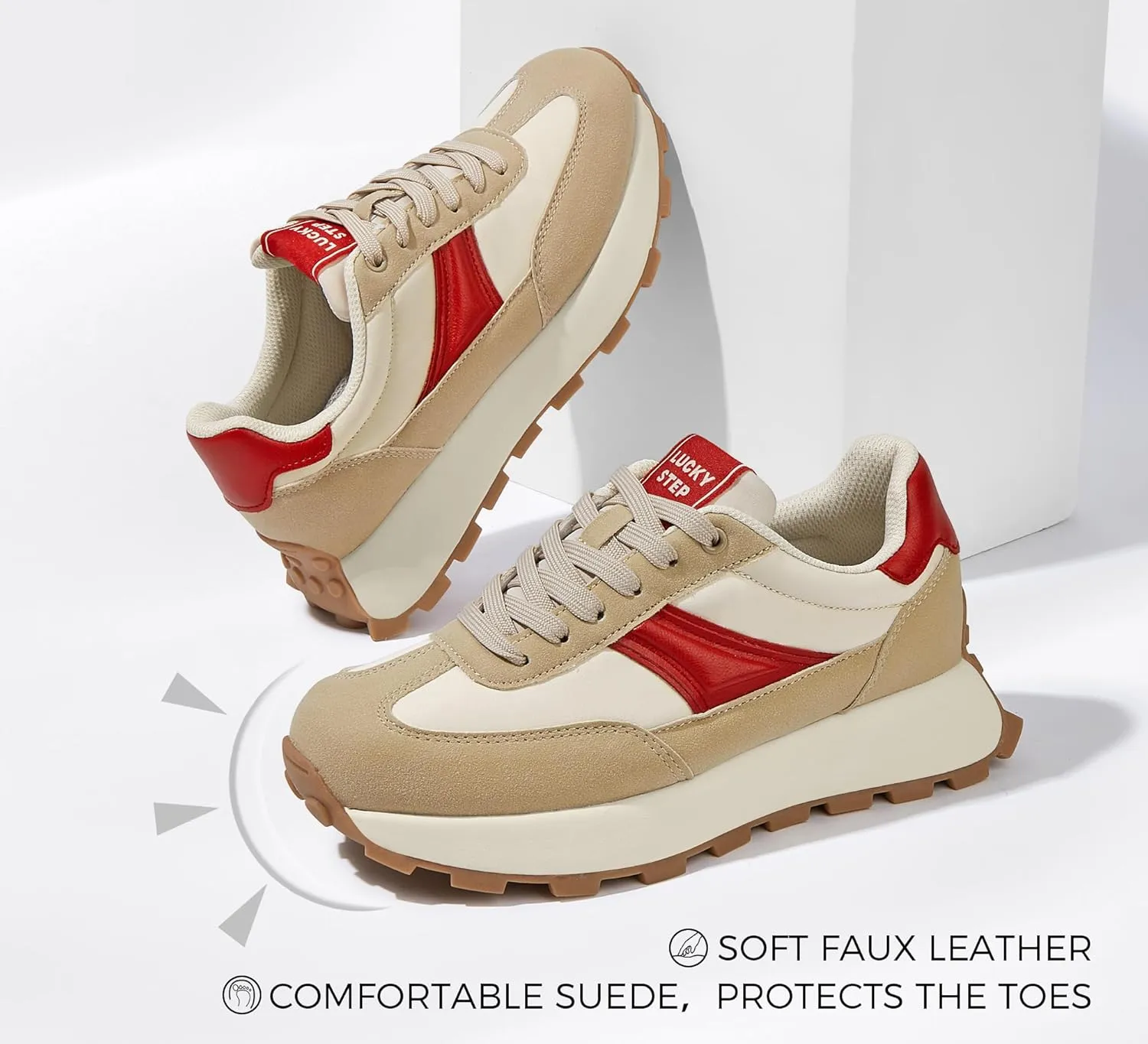 LUCKY STEP Women's Platform Retro Sneakers Classic Trainers Casual Footwear Tennis Running Chunky Lace-up Stylish Walking Shoes