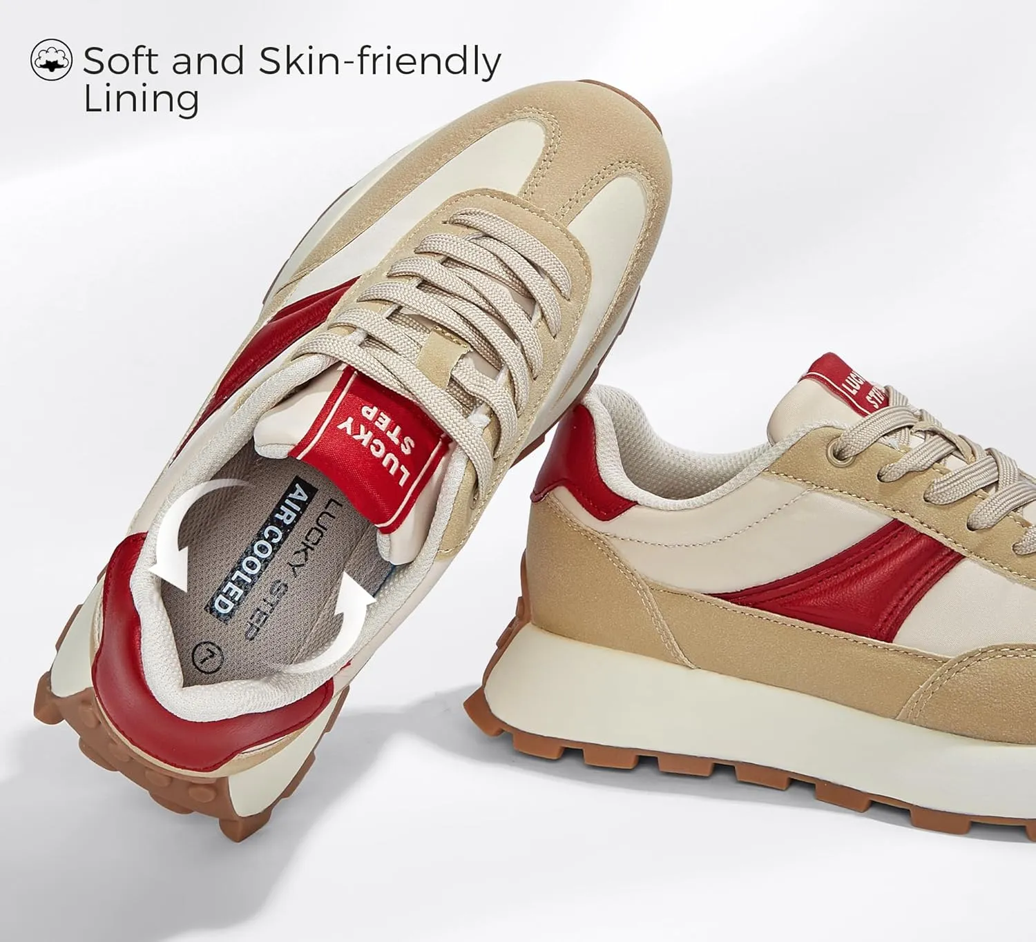 LUCKY STEP Women's Platform Retro Sneakers Classic Trainers Casual Footwear Tennis Running Chunky Lace-up Stylish Walking Shoes