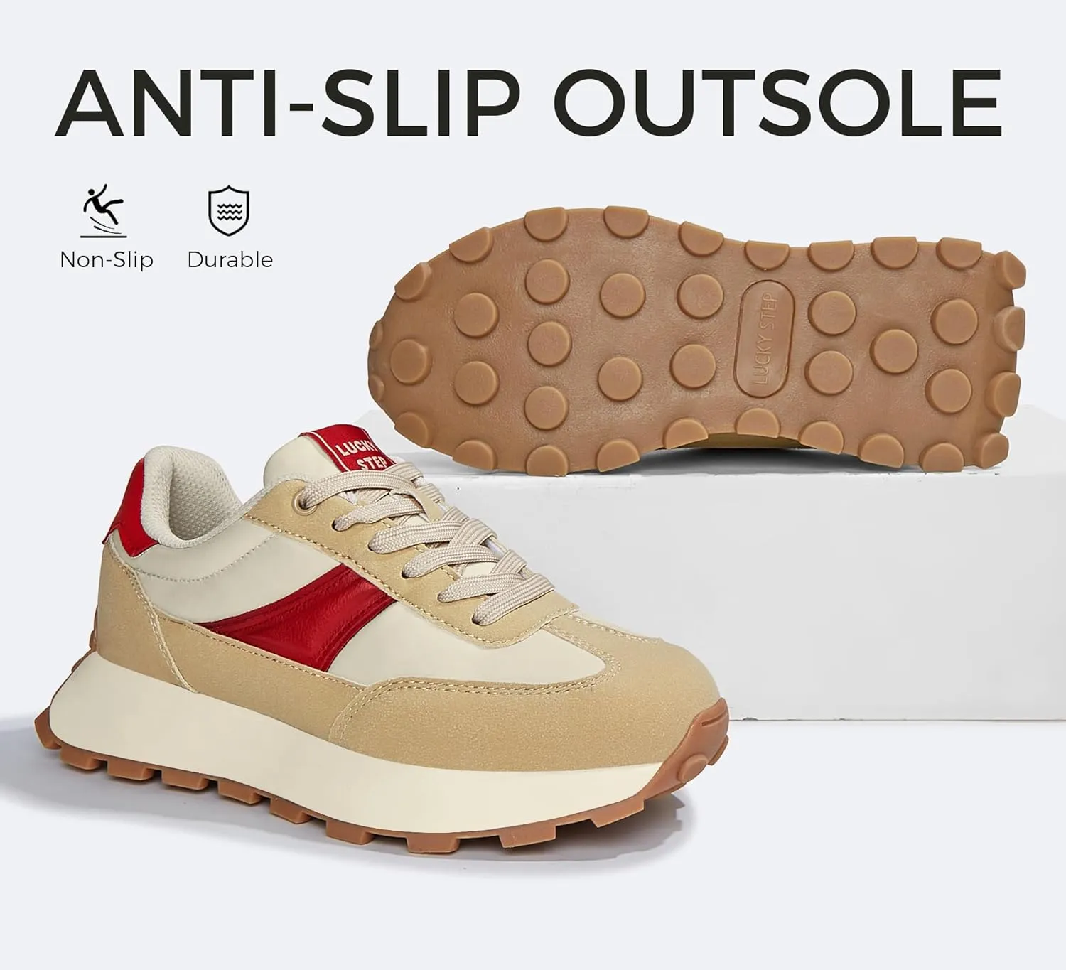 LUCKY STEP Women's Platform Retro Sneakers Classic Trainers Casual Footwear Tennis Running Chunky Lace-up Stylish Walking Shoes