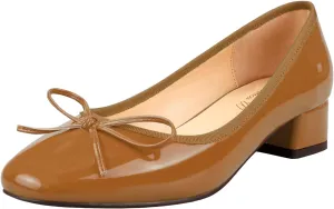 Lutalica W Women's Classic Closed Round Toe Patent Leather Comfortable Daily Slip On Bow Tie Chunky Heel Pumps Shoes