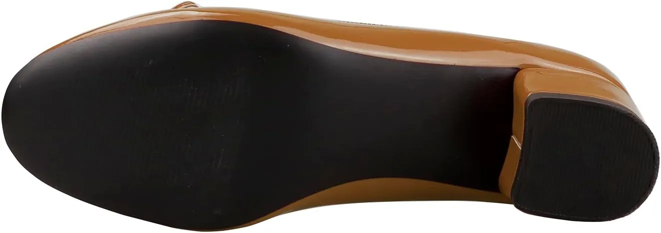 Lutalica W Women's Classic Closed Round Toe Patent Leather Comfortable Daily Slip On Bow Tie Chunky Heel Pumps Shoes