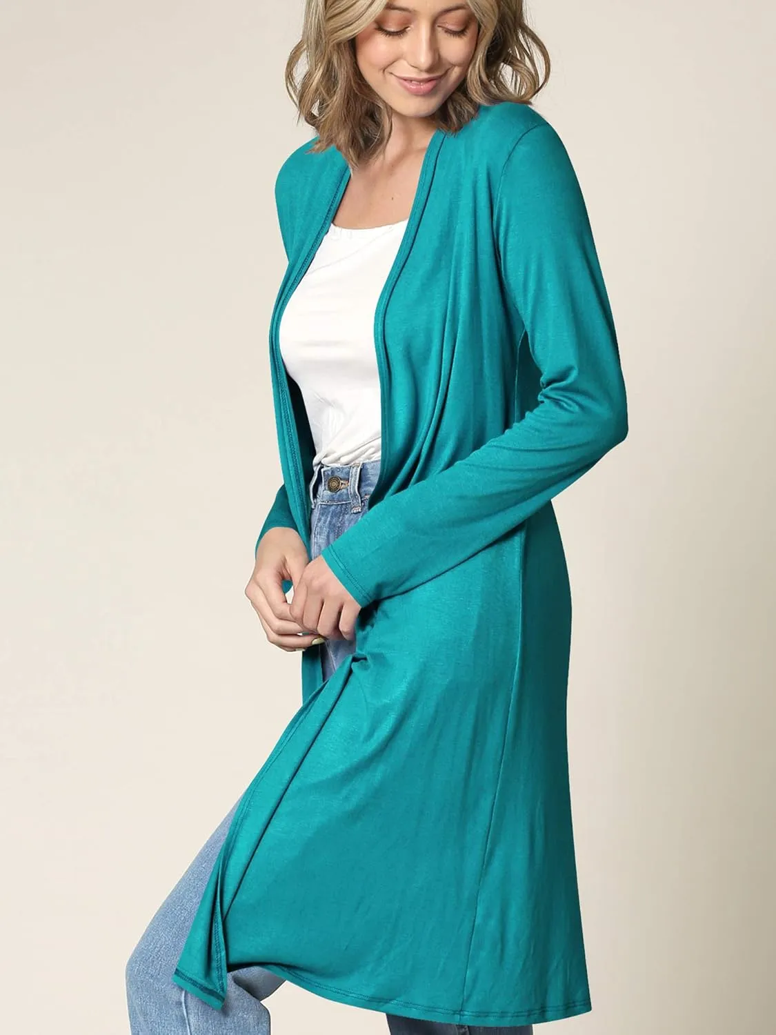 Made By Johnny Women's Solid Long Sleeve Open Front Drape Long Cardigan Duster - Comfortable & Stylish Outerwear
