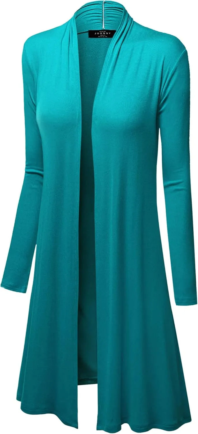 Made By Johnny Women's Solid Long Sleeve Open Front Drape Long Cardigan Duster - Comfortable & Stylish Outerwear