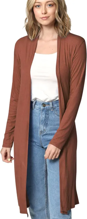 Made By Johnny Women's Solid Long Sleeve Open Front Drape Long Cardigan Duster - Comfortable & Stylish Outerwear