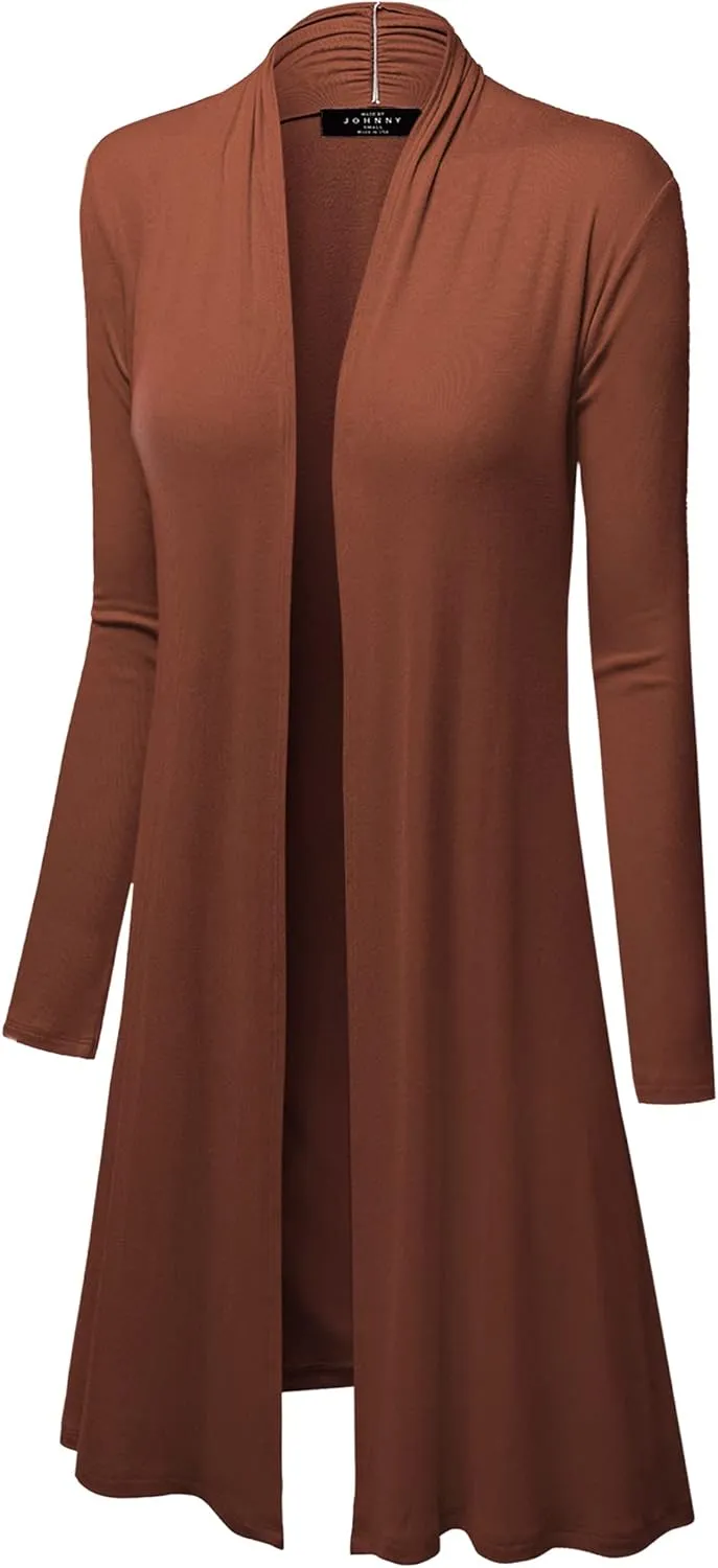 Made By Johnny Women's Solid Long Sleeve Open Front Drape Long Cardigan Duster - Comfortable & Stylish Outerwear