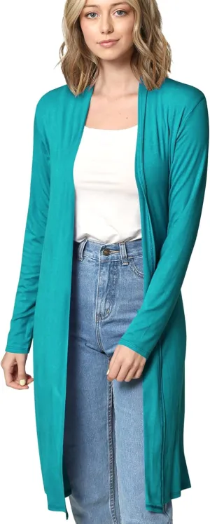 Made By Johnny Women's Solid Long Sleeve Open Front Drape Long Cardigan Duster - Comfortable & Stylish Outerwear