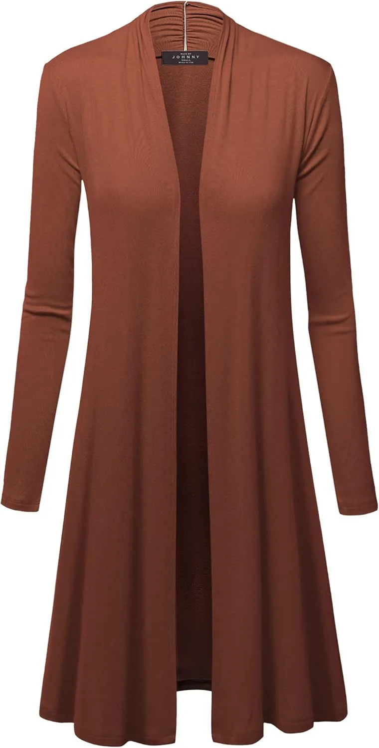 Made By Johnny Women's Solid Long Sleeve Open Front Drape Long Cardigan Duster - Comfortable & Stylish Outerwear