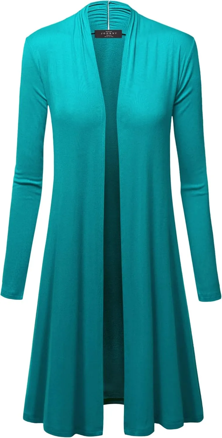 Made By Johnny Women's Solid Long Sleeve Open Front Drape Long Cardigan Duster - Comfortable & Stylish Outerwear