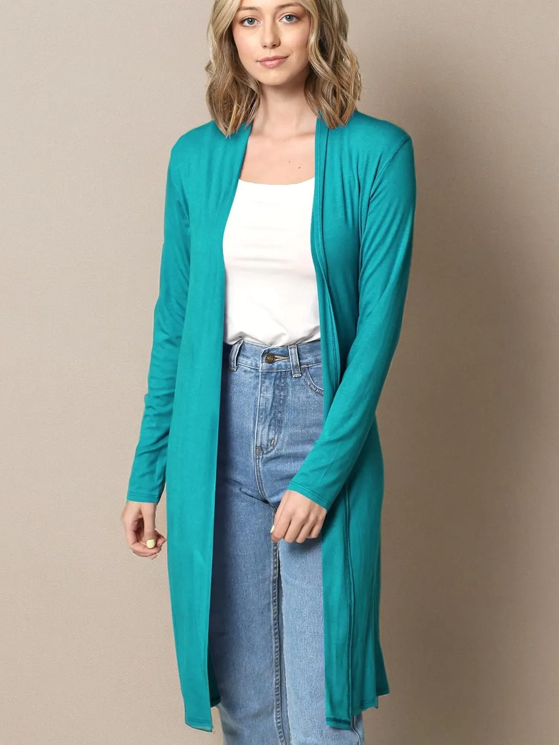 Made By Johnny Women's Solid Long Sleeve Open Front Drape Long Cardigan Duster - Comfortable & Stylish Outerwear