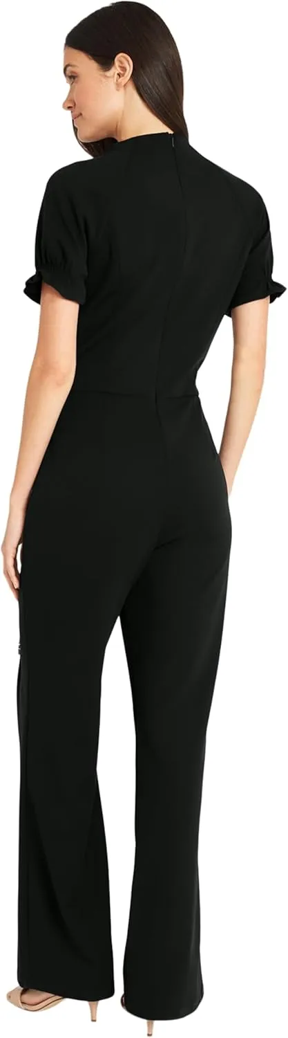 Maggy London womens Stylish Notch Neck Jumpsuit With Ruffle Sleeve Detail | Jumpsuits for Women Dressy